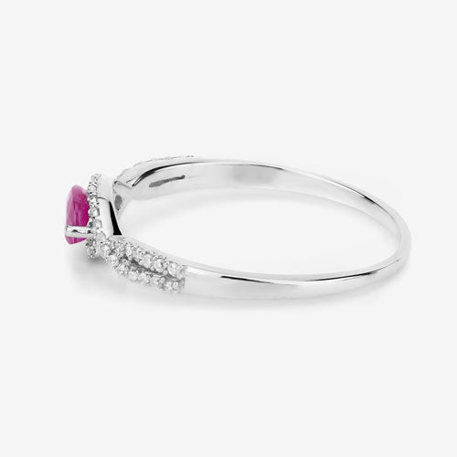 0.40 Carat Genuine Ruby and White Diamond 14K White Gold Ring