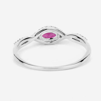 0.40 Carat Genuine Ruby and White Diamond 14K White Gold Ring