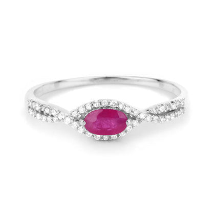 0.40 Carat Genuine Ruby and White Diamond 14K White Gold Ring