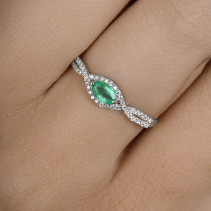 0.32 Carat Genuine Zambian Emerald and White Diamond 14K White Gold Ring