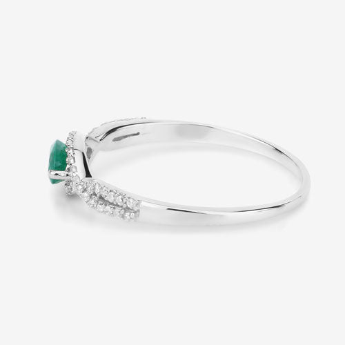 0.32 Carat Genuine Zambian Emerald and White Diamond 14K White Gold Ring