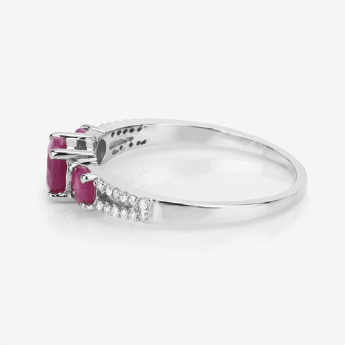 1.02 Carat Genuine Ruby and White Diamond 14K White Gold Ring
