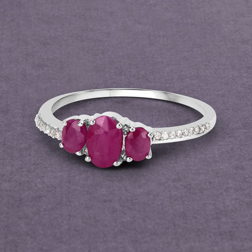 1.02 Carat Genuine Ruby and White Diamond 14K White Gold Ring