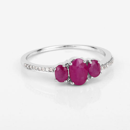1.02 Carat Genuine Ruby and White Diamond 14K White Gold Ring
