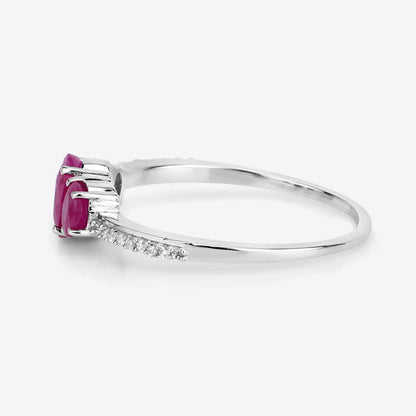 1.02 Carat Genuine Ruby and White Diamond 14K White Gold Ring