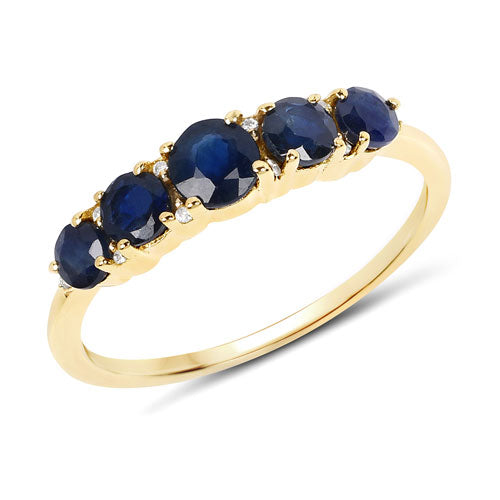 1.05 Carat Genuine Blue Sapphire and White Diamond 14K Yellow Gold Ring