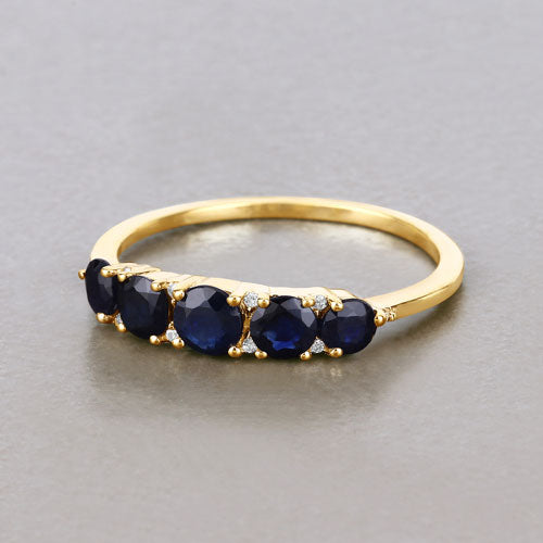 1.05 Carat Genuine Blue Sapphire and White Diamond 14K Yellow Gold Ring
