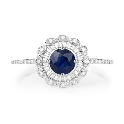 0.72 Carat Genuine Blue Sapphire and White Diamond 14K White Gold Ring