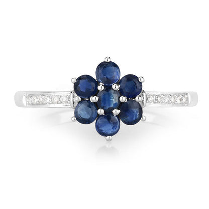 0.59 Carat Genuine Blue Sapphire and White Diamond 14K White Gold Ring