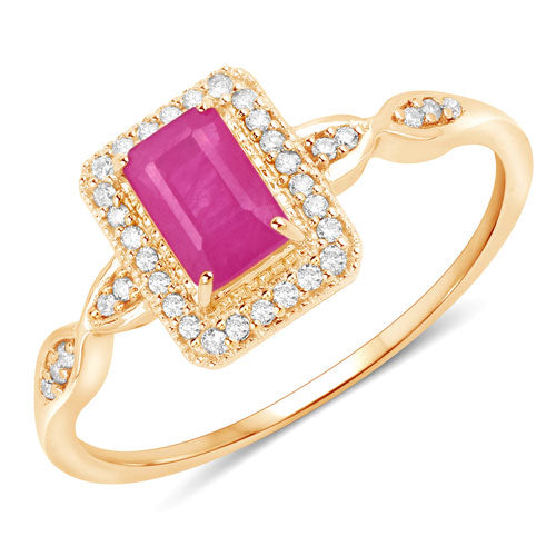 0.75 Carat Genuine Ruby and White Diamond 14K Yellow Gold Ring