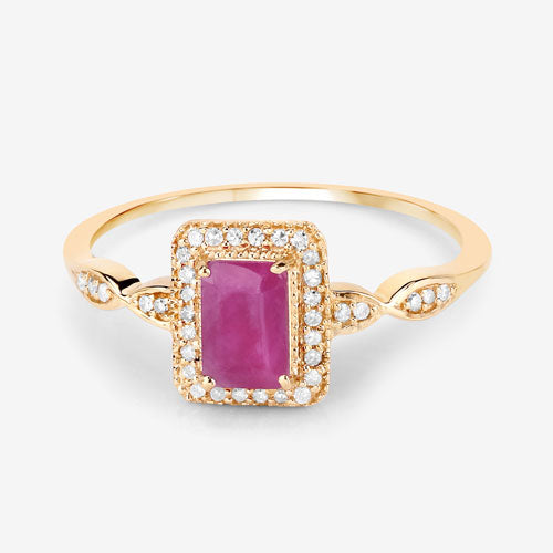 0.75 Carat Genuine Ruby and White Diamond 14K Yellow Gold Ring