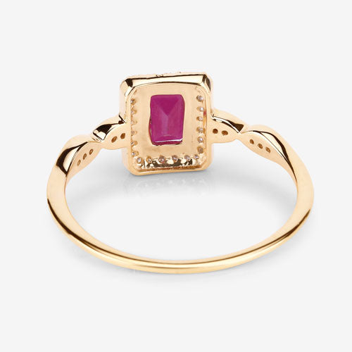 0.75 Carat Genuine Ruby and White Diamond 14K Yellow Gold Ring