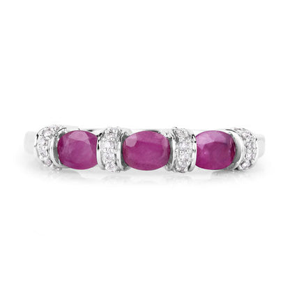 0.73 Carat Genuine Ruby and White Diamond 14K White Gold Ring