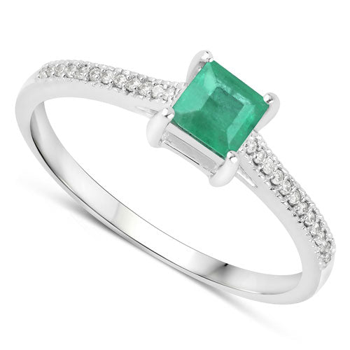0.67 Carat Genuine Zambian Emerald and White Diamond 14K White Gold Ring