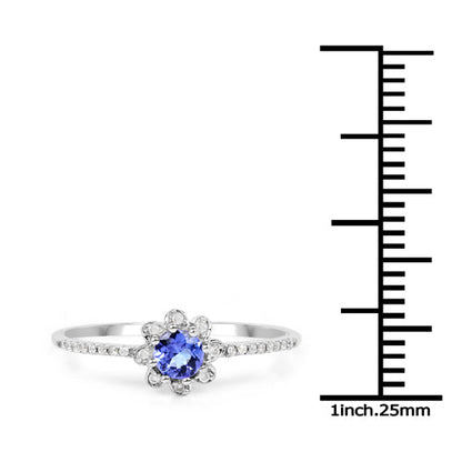 0.30 Carat Genuine Tanzanite and White Diamond 14K White Gold Ring