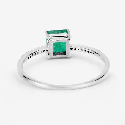 0.64 Carat Genuine Zambian Emerald and White Diamond 14K White Gold Ring