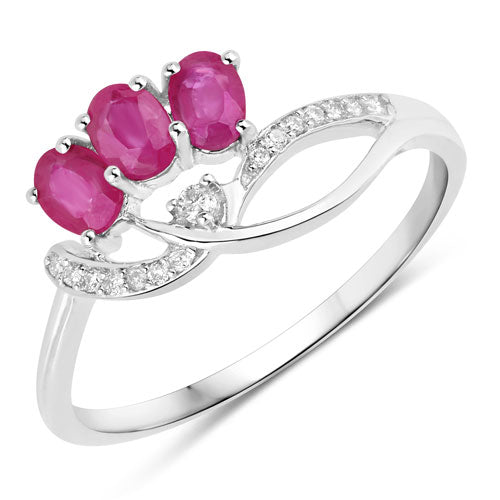 0.71 Carat Genuine Ruby and White Diamond 14K White Gold Ring