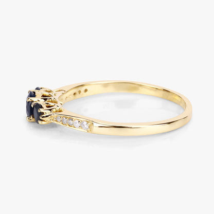 0.56 Carat Genuine Blue Sapphire and White Diamond 14K Yellow Gold Ring