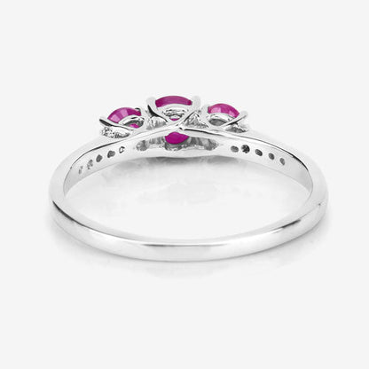 0.61 Carat Genuine Ruby and White Diamond 14K White Gold Ring