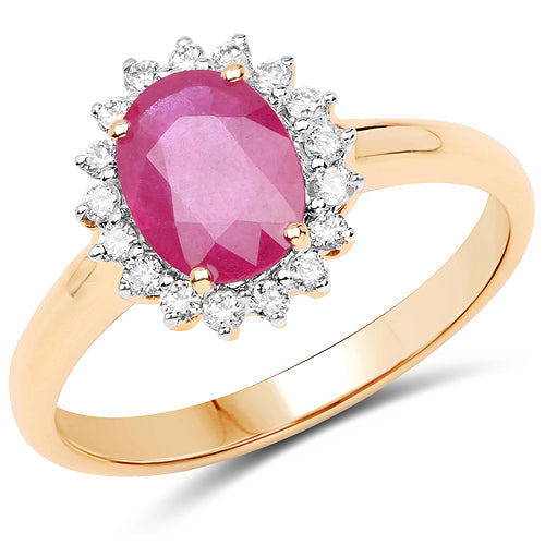 1.48 Carat Genuine Ruby and White Diamond 14K Yellow Gold Ring