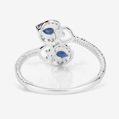 0.34 Carat Genuine Blue Sapphire and White Diamond 14K White Gold Ring