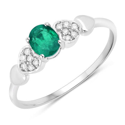 0.36 Carat Genuine Zambian Emerald and White Diamond 14K White Gold Ring