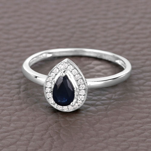 0.48 Carat Genuine Blue Sapphire and White Diamond 14K White Gold Ring