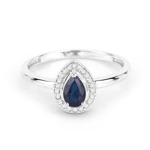 0.48 Carat Genuine Blue Sapphire and White Diamond 14K White Gold Ring