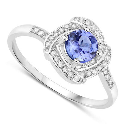 0.55 Carat Genuine Tanzanite and White Diamond 14K White Gold Ring