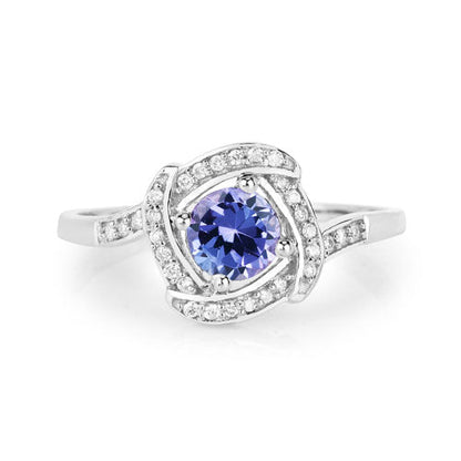 0.55 Carat Genuine Tanzanite and White Diamond 14K White Gold Ring