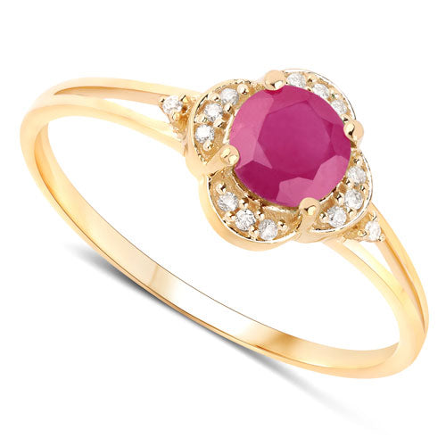 0.59 Carat Genuine Ruby and White Diamond 14K Yellow Gold Ring
