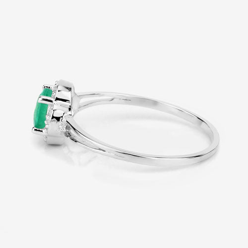 0.46 Carat Genuine Zambian Emerald and White Diamond 14K White Gold Ring