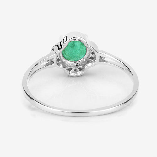 0.46 Carat Genuine Zambian Emerald and White Diamond 14K White Gold Ring