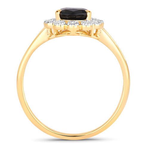 1.46 Carat Genuine Blue Sapphire and White Diamond 14K Yellow Gold Ring