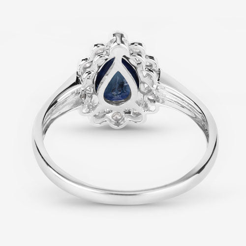 1.46 Carat Genuine Blue Sapphire and White Diamond 14K White Gold Ring