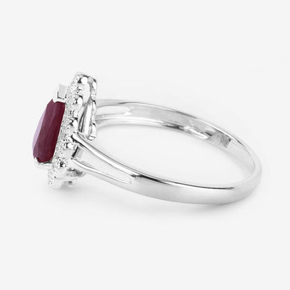 1.31 Carat Genuine Ruby and White Diamond 14K White Gold Ring