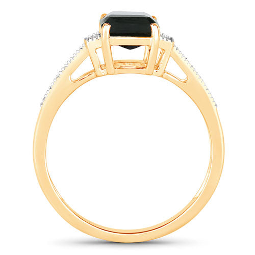 1.73 Carat Genuine Green Tourmaline and White Diamond 14K Yellow Gold Ring