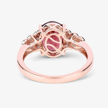 2.87 Carat Genuine Rhodolite and White Diamond 14K Rose Gold Ring