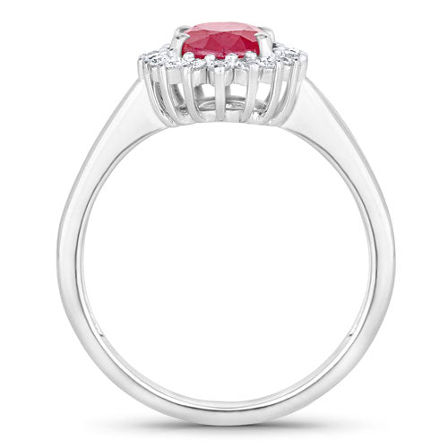 1.64 Carat Genuine Ruby and White Diamond 14K White Gold Ring