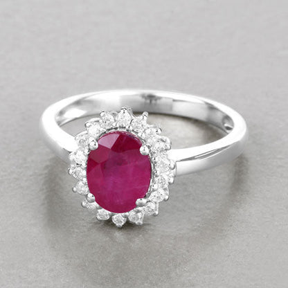 1.64 Carat Genuine Ruby and White Diamond 14K White Gold Ring