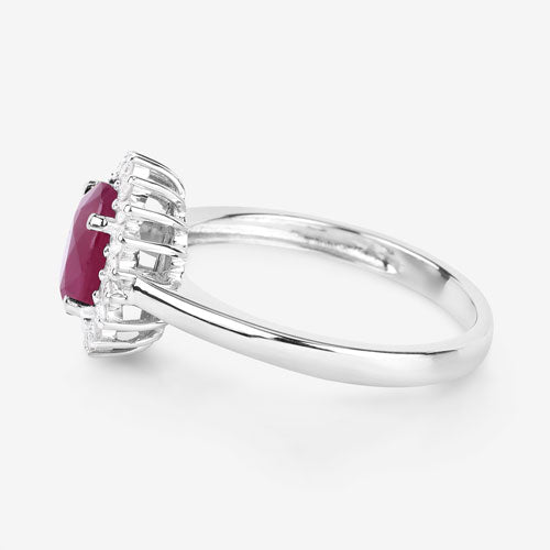1.64 Carat Genuine Ruby and White Diamond 14K White Gold Ring