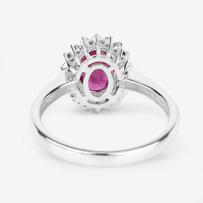 1.64 Carat Genuine Ruby and White Diamond 14K White Gold Ring