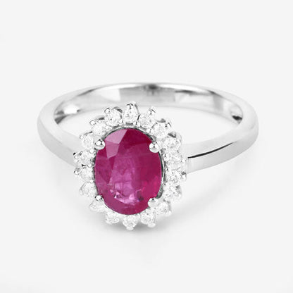 1.64 Carat Genuine Ruby and White Diamond 14K White Gold Ring