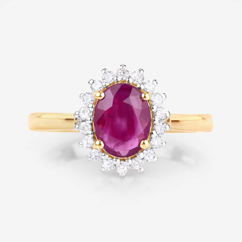 1.64 Carat Genuine Ruby and White Diamond 14K Yellow Gold Ring