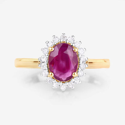1.64 Carat Genuine Ruby and White Diamond 14K Yellow Gold Ring