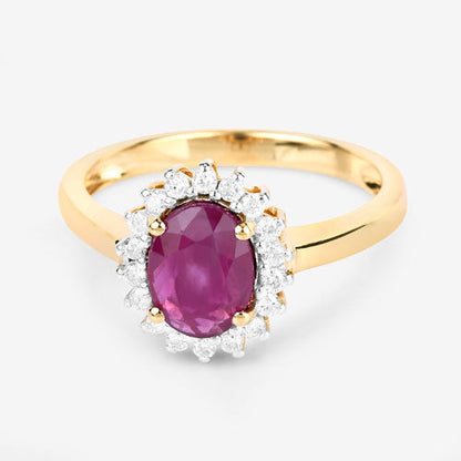 1.64 Carat Genuine Ruby and White Diamond 14K Yellow Gold Ring