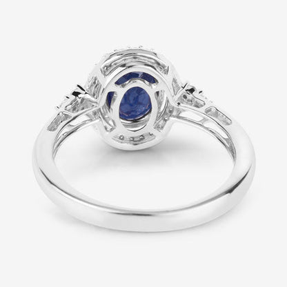 1.70 Carat Genuine Blue Sapphire and White Diamond 14K White Gold Ring