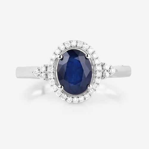 1.70 Carat Genuine Blue Sapphire and White Diamond 14K White Gold Ring