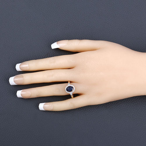 1.70 Carat Genuine Blue Sapphire and White Diamond 14K Yellow Gold Ring