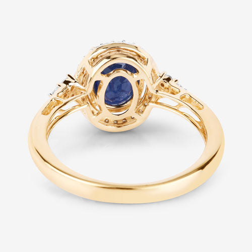 1.70 Carat Genuine Blue Sapphire and White Diamond 14K Yellow Gold Ring